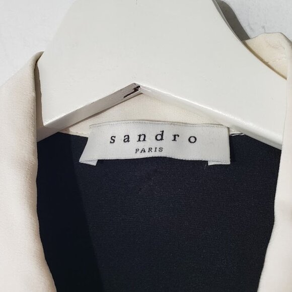 Sandro Paris Black and White Contrast Button Down 100% Silk Top - Picture 5 of 7
